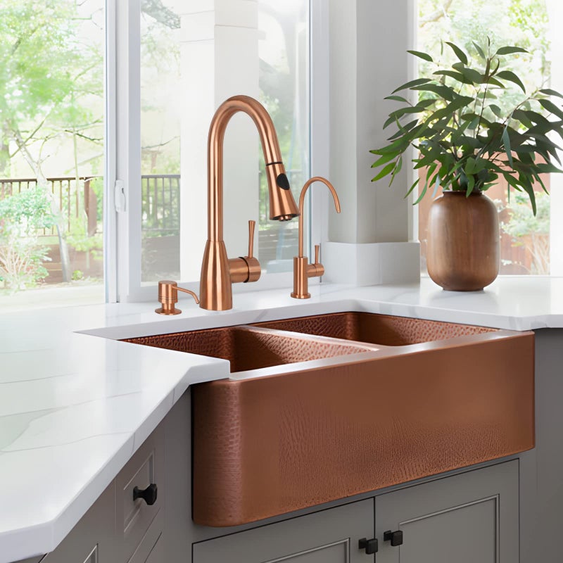 Akicon Copper Soap Dispenser for Kitchen Sink, Brass Body Refill from Top, Built in Design with Large Liquid Soap 17 OZ Bottle, Countertop Soap Dispenser (Copper, Modern) - Image 2